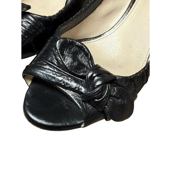 PRADA Peep Toe Heels Women 37.5 Black Leather Classic Luxury Vintage Pinup Logo - Picture 5 of 16